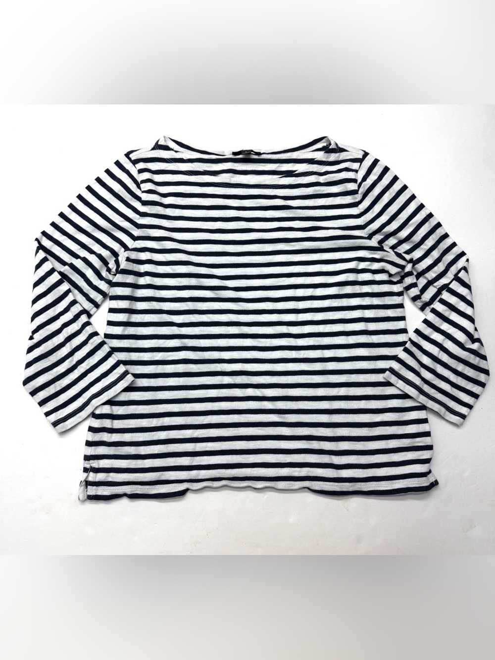 J. Crew Striped Boatneck Long-Sleeve Top Cotton Navy & White